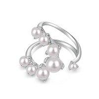 wholesale S925 Sterling Silver INS Style Women's Ring, Personalized High-End Pearl Design with Exquisite Shell Pearl, Adjustable Open Ring-White gold DY120842-SW-WH Adjustable opening