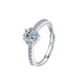 Silver 1-Carat Flower Four-Prong Fashion Moissanite Open Ring Gift-0-3
