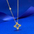 wholesale S925 Silver Gold Four-Leaf Clover Necklace with Gold Edging and Diamond Inlay, Cross-Border Edition for Xiaohongshu Live-0-1