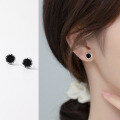 wholesale S925 silver filigree edge round synthetic black onyx ear studs minimalist elegant fashion earrings M00974-0-1