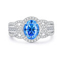 wholesale S925 Sterling Silver 2-Carat Oval Moissanite Cocktail Ring for Women, High-End Jewelry-0-3