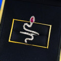 wholesale S925 Silver Snake Ring with 3*5mm Pigeon Blood Red Teardrop Gemstone, Live Stream New Arrival-0-3