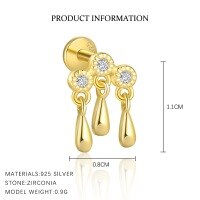 wholesale S925 Sterling Silver European And American Geometric Drop Earrings For Women, Fashionable And Light Luxury With Zirconia, Versatile French Trendy Style-E4669-Gold/Pair 925 Silver