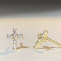 wholesale S925 Sterling Silver Cross Moissanite Stud Earrings for Men and Women, Rhodium-Plated, Hip-Hop Style, European and American Trendy-0-2