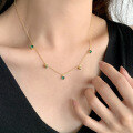wholesale S925 Sterling Silver Retro Emerald Zircon Necklace for Women, Minimalist French Style, Unique and Elegant Cross-border Choker-0-4