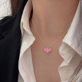 wholesale S925 Sterling Silver Enamel Drip Glaze Heart Necklace for Women, New Sweet and Edgy Versatile High-End Collarbone Chain-0-2