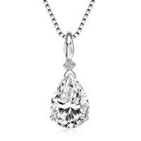 Sterling Silver Fashion Pendant Necklace with Moissanite-Luxury Waterdrop Necklace [White Gold] 7x10mm  925 Silver