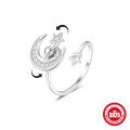 wholesale S925 Sterling Silver adjustable rotating bow ring with a decompression opening and bright silver finish-0-10