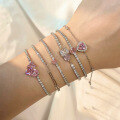 wholesale S925 Sterling Silver Cross-Border Women's Pink Love Zirconia Pavé Tennis Bracelet with Exquisite Sweet European-American Style Design-0-1