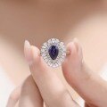 wholesale S925 silver plated with 18k gold, lab-created royal blue sapphire teardrop 6*9mm high-end jewelry closed ring-0-0