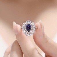 wholesale S925 silver plated with 18k gold, lab-created royal blue sapphire teardrop 6*9mm high-end jewelry closed ring-Water drop 6*9mm (1.5ct) US size 9
