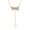 wholesale Metal: 18K/14K/9K Gold, New Ins Style Fashion Trend Women's Bow Diamond Inlaid Necklace-0-0