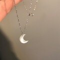wholesale S925 Sterling Silver Super Fairy Dreamy Moonstone White Mother-of-Pearl Crescent Necklace Minimalist Niche Design Collarbone Chain-0-0
