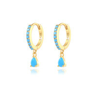 wholesale Brass Luxury High-end Crystal-embellished Colored Teardrop Ear Cuffs,ins。-Gold-Turquoise