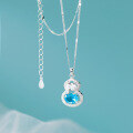 wholesale S925 Silver Fresh and Sweet Ins Style Exquisitely Designed Delicate Diamond-Inlaid Blue Diamond Hollow-Out Gourd Necklace Y02189-0-1