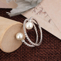 wholesale S925 silver wire design pearl ring for women, open adjustable ring with twist design, trendy Temu new accessory-White gold ring>Adjustable opening