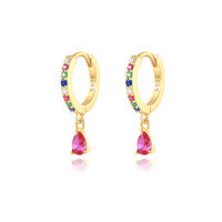 wholesale Brass Luxury High-end Crystal-embellished Colored Teardrop Ear Cuffs,ins。-Gold-Colored Diamond