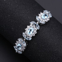 wholesale S925 Silver Luxury Design Natural Topaz Bracelet, European and American Style Princess Elegance Colored Crystal Bracelet-Sky Aquamarine 925 Silver