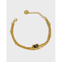 wholesale S925 Sterling Silver Korean Version Ins Niche Light Luxury Design Inlaid Synthetic Tourmaline Double-Layer Chain Texture Women's Bracelet-Silver 925 silver