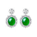 wholesale Gold-plated 925 Silver Earrings with High-Carbon Diamond, Muzo Green Natural Chalcedony Cabochon, New Chinese Style Party Event Women's Ear Drops-0-4