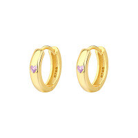 wholesale S925 Sterling Silver Geometric Heart Zircon Ear Clips For Women, Fashionable Luxury Heart-shaped Ear Hoops-E3951-Purple Zirconia 925 Silver
