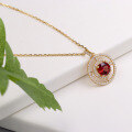 wholesale [925 Sterling Silver Gold Plated] Japanese versatile January birth garnet pendant necklace, factory supply wholesale-0-3