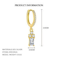 wholesale S925 Sterling Silver Geometric Square Zircon Earrings For Women,。-E5140-Gold/Pair 925 Silver