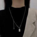 wholesale S925 Sterling Silver Korean Style Square Pendant with Black Diamond Letter, Fashionable Irregular Minimalist Versatile Accessory Chain Trendy-0-3