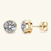 925 Sterling Silver Square Double Prong Single Stone D Color Moissanite Earrings-Round stud earrings [K gold] 0.5 carat  925 silver