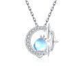 wholesale 925 Sterling Silver Shimmering Moonstone Adorable Snake Necklace for Women, Birth Year of the Snake, Minimalist Ins Style Collarbone Chain-0-4