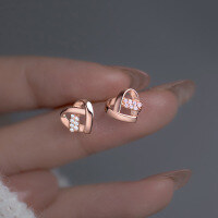 wholesale S925 sterling silver diamond-encrusted crossed heart stud earrings exquisite ear jewelry M03189-S925 silver pair gold 925 silver