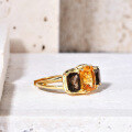 wholesale S925 silver plated with 14k gold, natural gemstone citrine and smoky quartz ring, luxurious design-0-1
