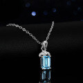 Sterling Silver Natural Blue Topaz Moissanite Necklace Pendant, 1 Carat, Geometric Emerald Cut-0-1