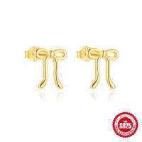 wholesale S925 Sterling Silver Bow Bracelet and Earrings Set, Simple European-style Smooth Design, Versatile Women's Accessories-Gold-Earrings 925 Silver
