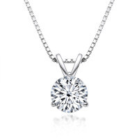 S925 Silver Classic Six-Claw D Color Moissanite 1 Carat Necklace-【Three-Prong】White Gold  D-Color Moissanite - 1CT