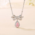 wholesale S925 Sterling Silver Summer Pink Diamond Teardrop Small and Chic Everyday Versatile Live Broadcast Hit Necklace Women's Ice-Cut Pendant-0-3
