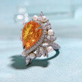 wholesale Metal material: 925 sterling silver with imported high-carbon diamonds Zhu Zhifan new sunset orange 11*15mm pear-shaped inlaid pearl ring for women-0-1