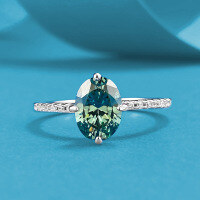 wholesale S925 Silver ZHUO ZHI FAN Jewelry Live Stream Collection Ins Style Daily Wear Versatile 6*8mm Tourmaline Green Oval-Cut Ring-R1256 Tourmaline Green Ring Size 8