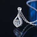Sterling Silver Moissanite Teardrop Pendant Necklace with Diamond Accents-0-0