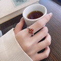 wholesale S925 Sterling Silver Vintage Retro Floral Style Southern Red Agate Adjustable Open Ring-0-1