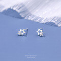 wholesale S925 Sterling Silver Hollow Star Earrings with Zircon, Minimalist and Versatile Small Five-Pointed Star Studs for Women-0-2