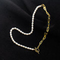 wholesale S925 silver pearl necklace short vintage style thick chain Korean version women's beaded choker D8633-0-1