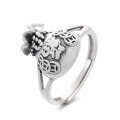 wholesale S925 Sterling Silver Matte Process Auspicious Blessing Character Coin Purse Ring Vintage National Style Index Finger Ring-0-4