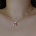 wholesale Platinum New Luxury Paved 3-Carat Radiant Cut Pink Diamond Collarbone Necklace, Celebrity Style-0-1