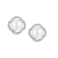 wholesale S925 Sterling Silver Small Design, Ins-Style High-End Floral Edge Inlaid with Natural Bread Beads and Rhinestone Earrings for Women-Platinum [with sterling silver ear plugs] &gt; 925 silver