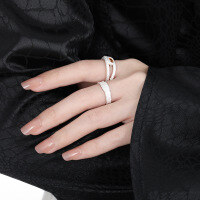 wholesale S925 sterling silver 875 irregular texture ring women minimalist style small batch original unique ins open band silver ring-Burnt silver [swimming] [No. 14/adjustable] &gt; opening adjustable