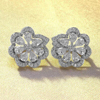 wholesale S925 Silver Lace Flower Earrings, Zhuo Zhifan New Design, Fashion Banquet Style Floral Ear Accessories, Versatile and Stylish-E318 White Diamond &gt;925 Silver