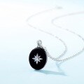 wholesale S925 Sterling Silver Plated White Gold, Korean Style Minimalist Geometric Black Onyx Pendant with Synthetic Opal Collarbone Chain for Women-0-4