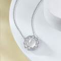 wholesale S925 Silver New Necklace Inlaid with Natural Water Foam Jade High Ice 10mm Cabochon Chalcedony Pendant, Hot Selling Live Broadcast Distribution-0-2