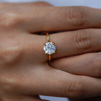18K Gold Plated S925 Silver Round Moissanite Four-Prong Ring-Set with 3-carat moissanite  No. 6